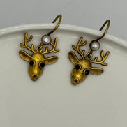 Pearl and Pink Stone Reindeer Earrings