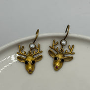Pearl and Pink Stone Reindeer Earrings