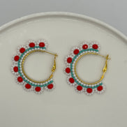 Flower Beaded Hoop Earrings