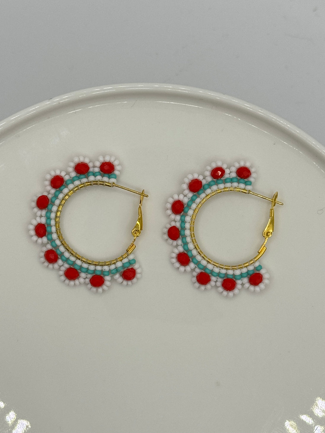 Flower Beaded Hoop Earrings