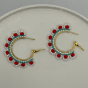 Flower Beaded Hoop Earrings