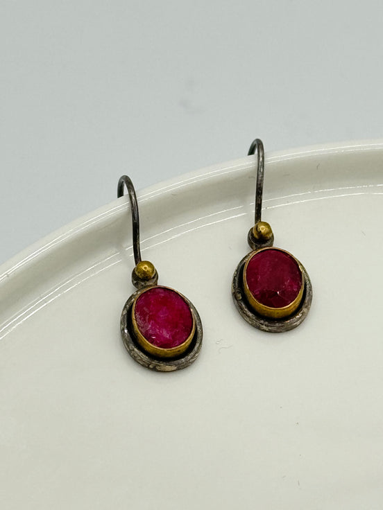 Ruby Target Silver Earrings