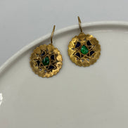Love Heart Target Gem Earrings - Blue & Green