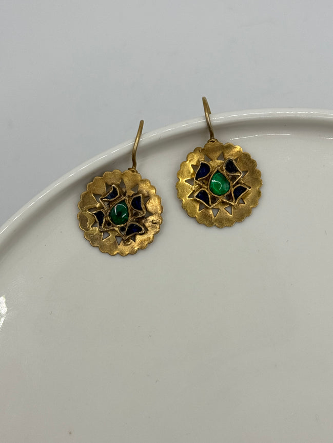 Love Heart Target Gem Earrings - Blue & Green