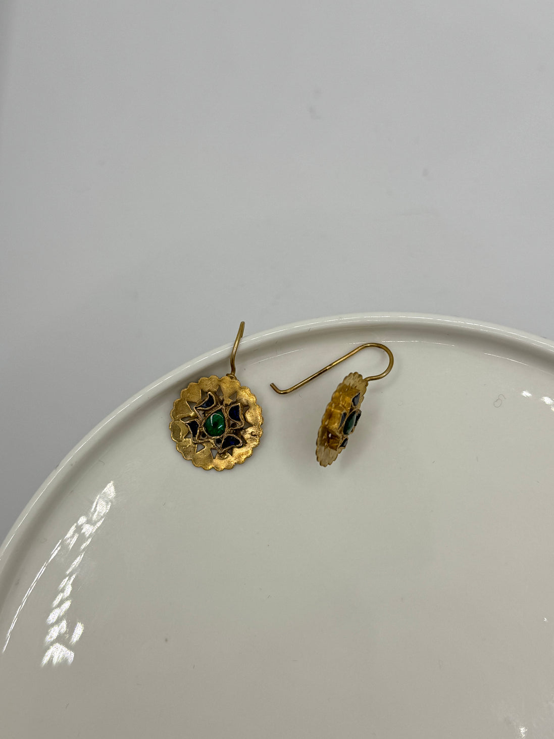 Love Heart Target Gem Earrings - Blue & Green