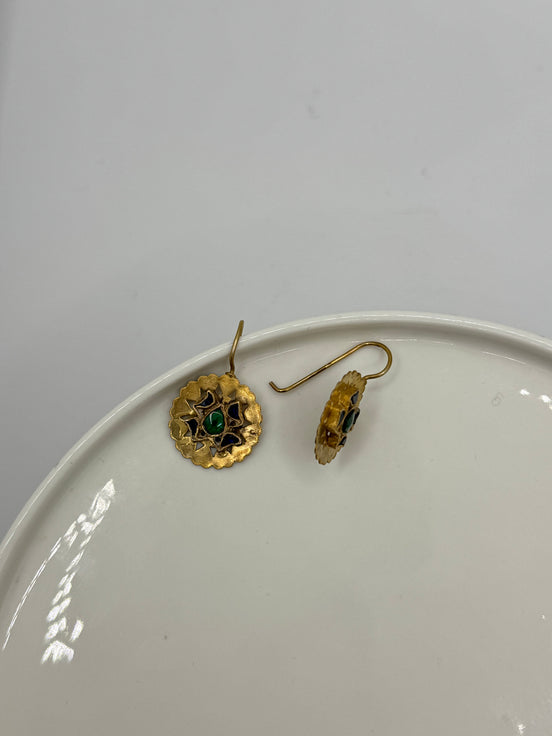 Love Heart Target Gem Earrings - Blue & Green
