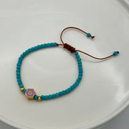 Purple Flower Beaded Adjustable Bracelet