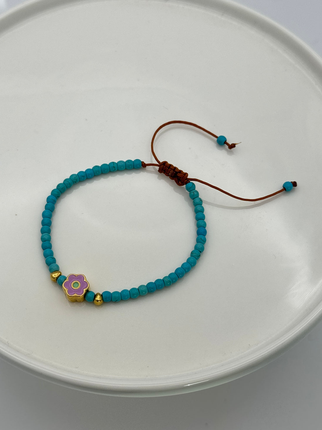 Purple Flower Beaded Adjustable Bracelet