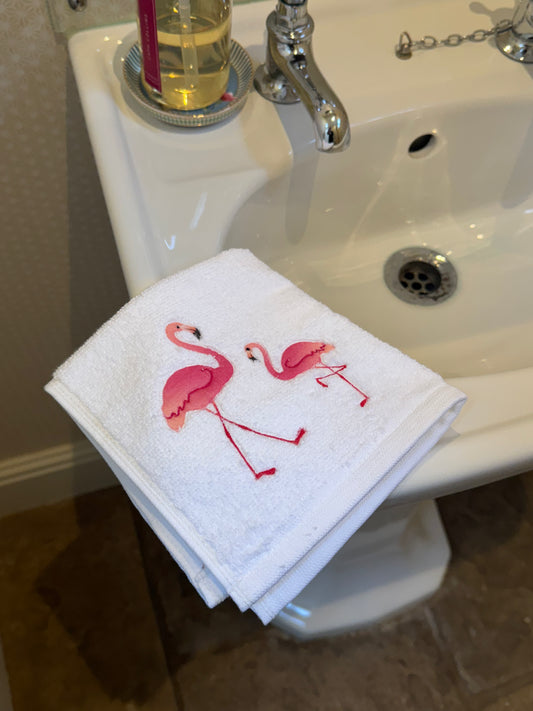 Flamingo Embroidered Face Cloth