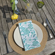Turquoise Fauna Block Print Napkins - Set of 4