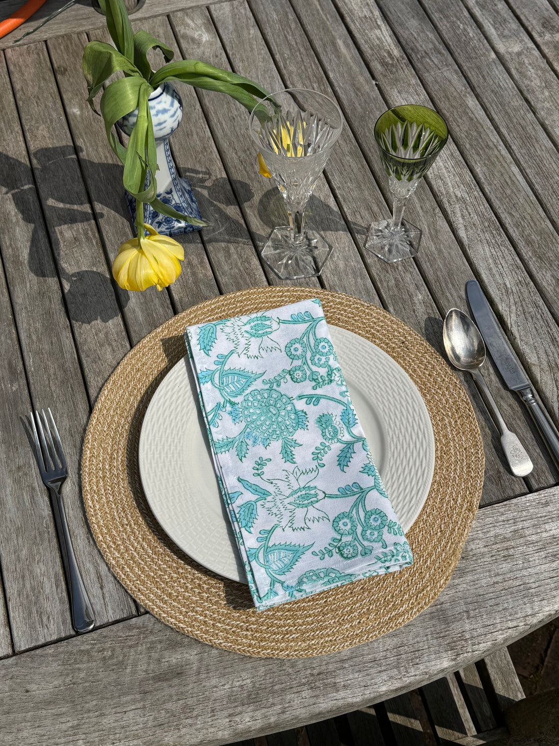 Turquoise Fauna Block Print Napkins - Set of 4
