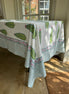 Pink & Green Cypress Tree Hand Block Printed Tablecloth