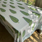 Pink & Green Cypress Tree Hand Block Printed Tablecloth