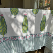 Pink & Green Cypress Tree Hand Block Printed Tablecloth