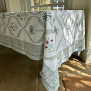 Green Palm Tree & Foliage Hand Block Printed Tablecloth