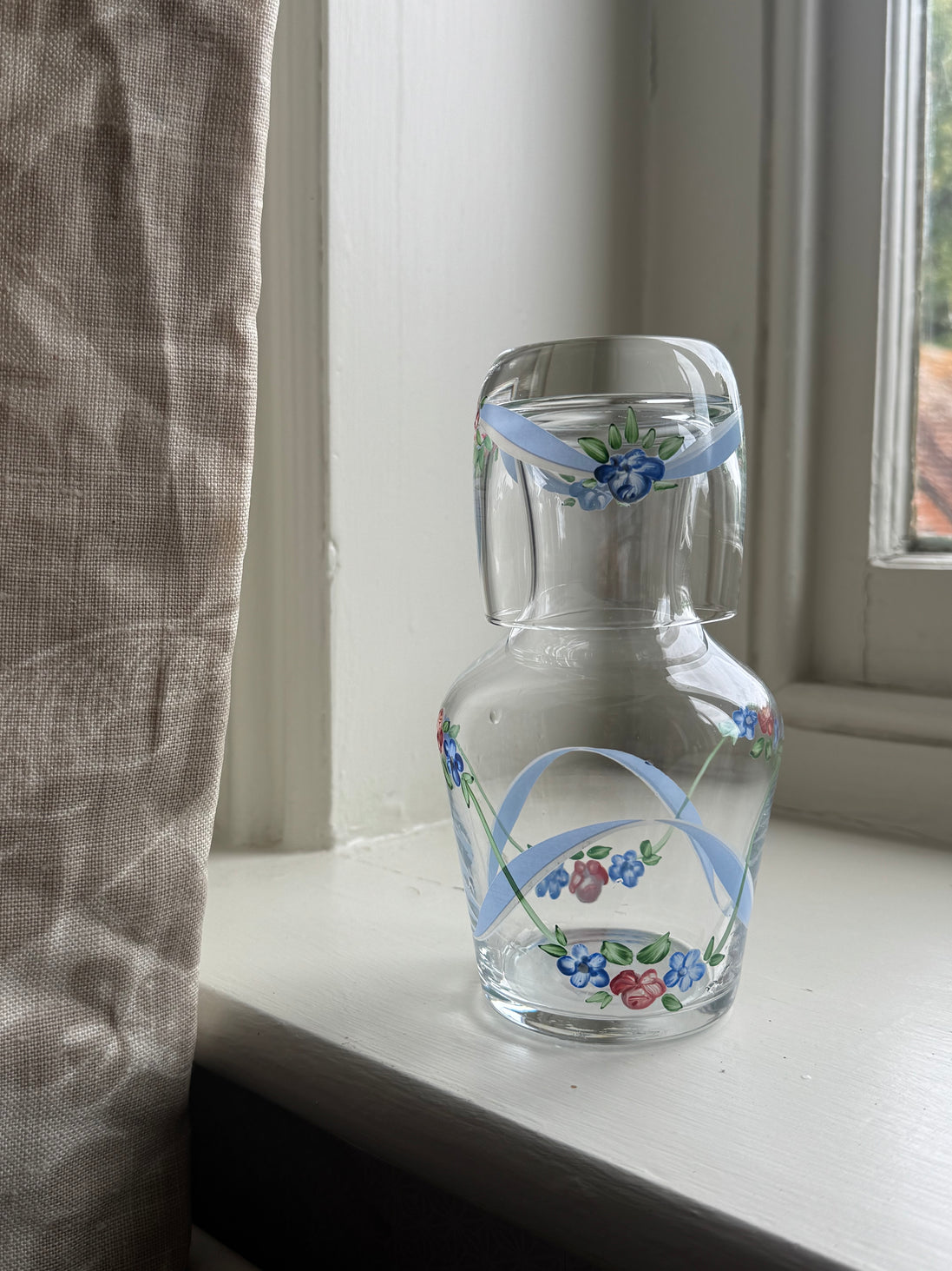 Hand Painted Blue & Pink Roses Carafe