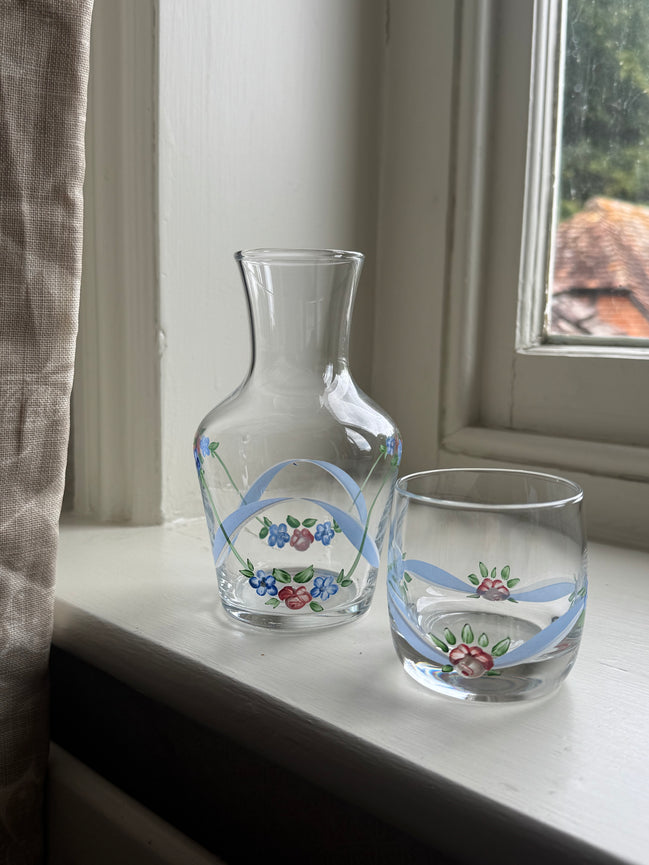 Hand Painted Blue & Pink Roses Carafe