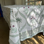 Green Palm Tree & Foliage Hand Block Printed Tablecloth