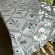 Green Palm Tree & Foliage Hand Block Printed Tablecloth