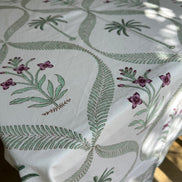 Green Palm Tree & Foliage Hand Block Printed Tablecloth
