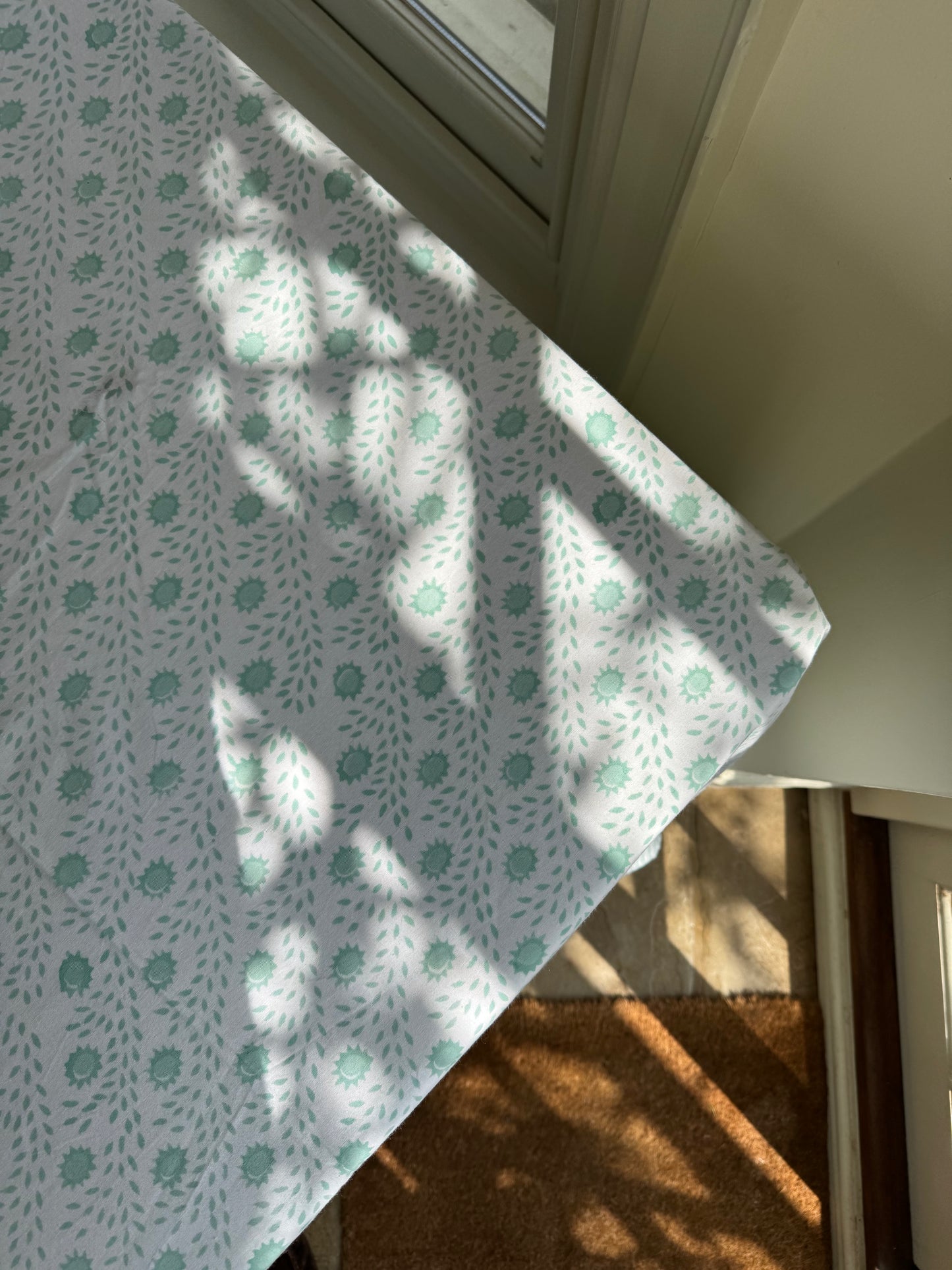 Green Trellis Hand Block Printed Tablecloth