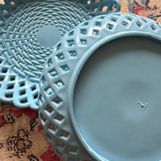 Victorian Blue Milk Glass Basketweave Pair of Bowls