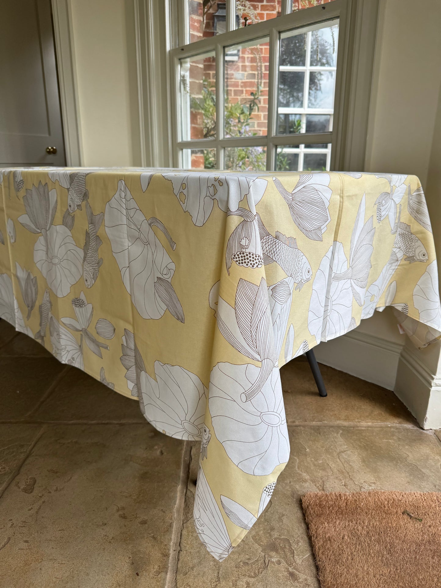 Pale Yellow Lily Pad & Fish Tablecloth