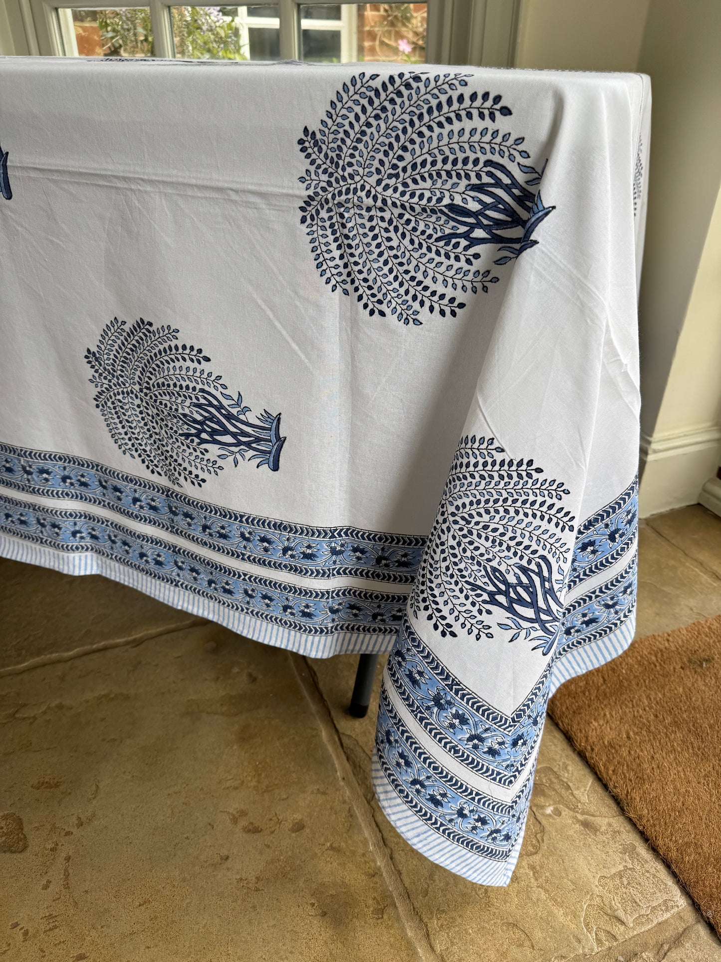 Blue Tree Hand Block Print Tablecloth