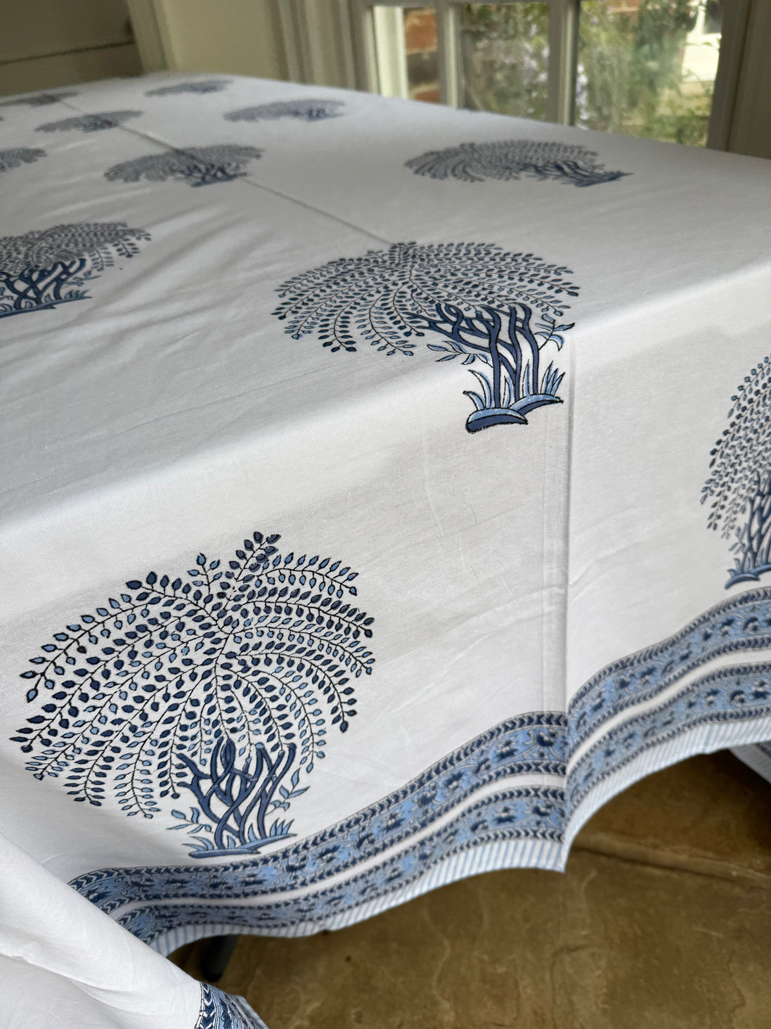 Blue Tree Hand Block Print Tablecloth