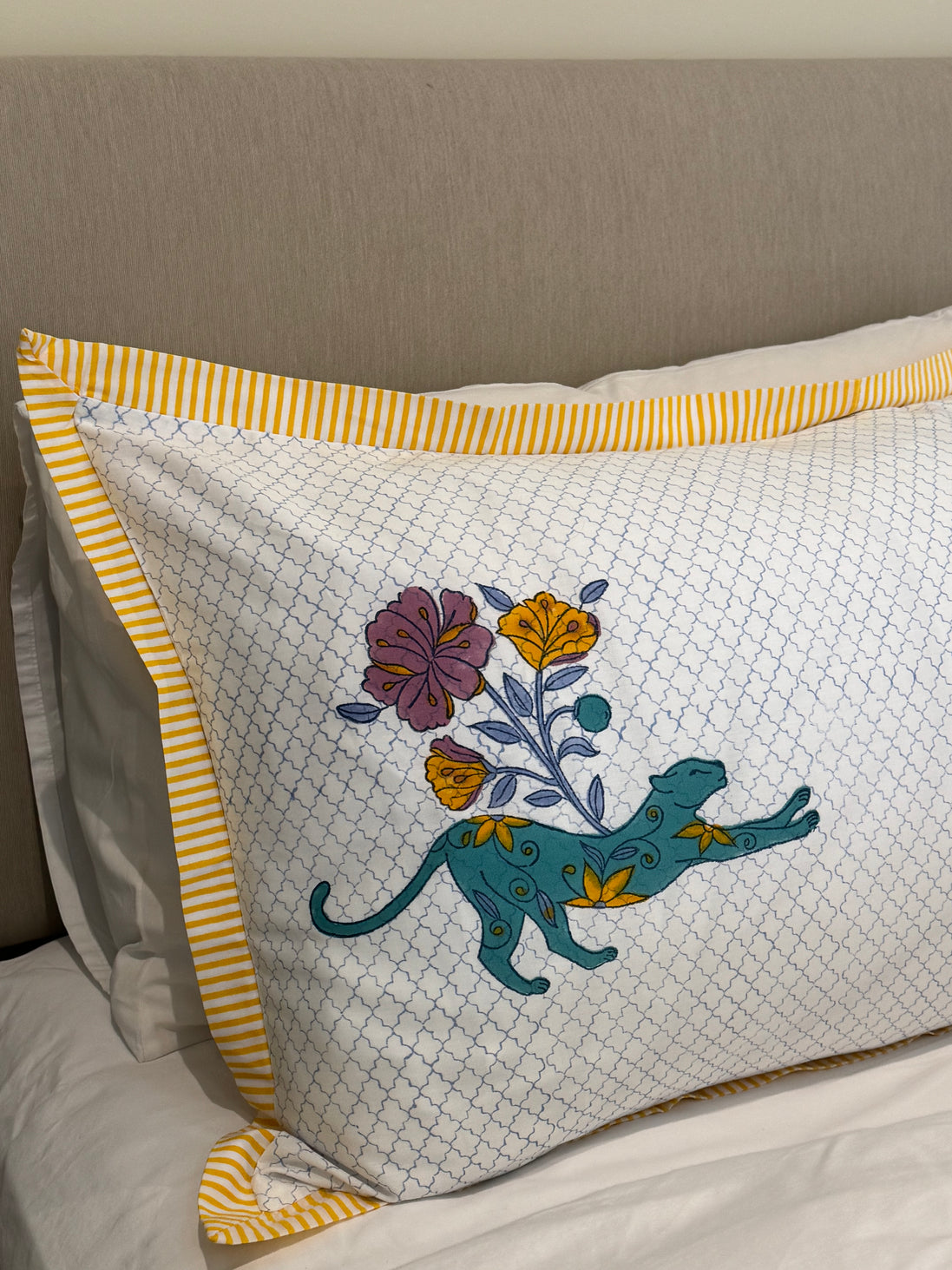 Floral Ochre Leopard Block Printed Pillowcase