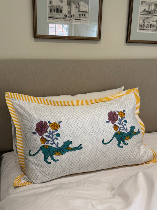 Floral Ochre Leopard Block Printed Pillowcase