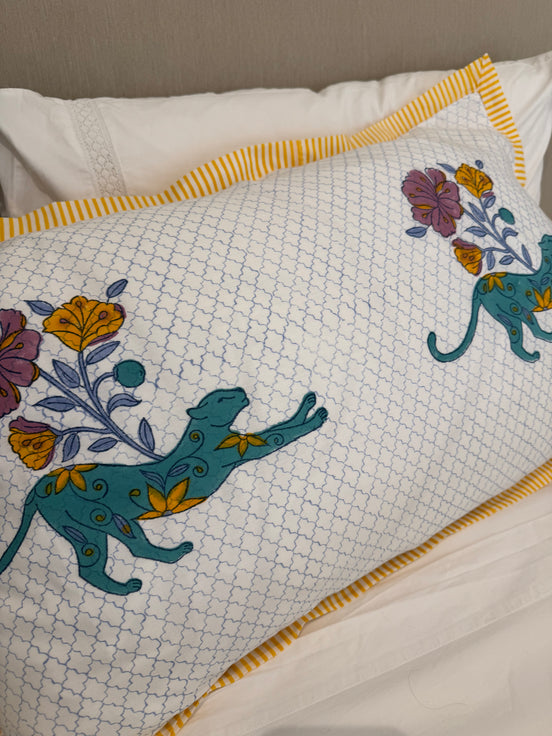 Floral Ochre Leopard Block Printed Pillowcase