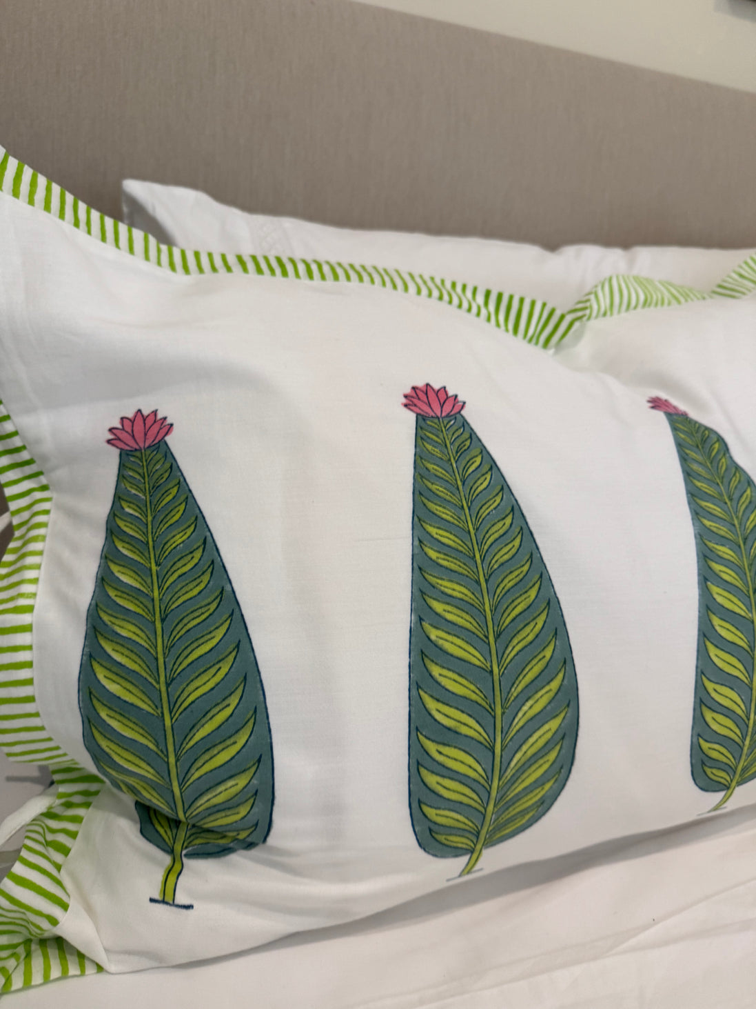 Pink Cypress Block Printed Pillowcase