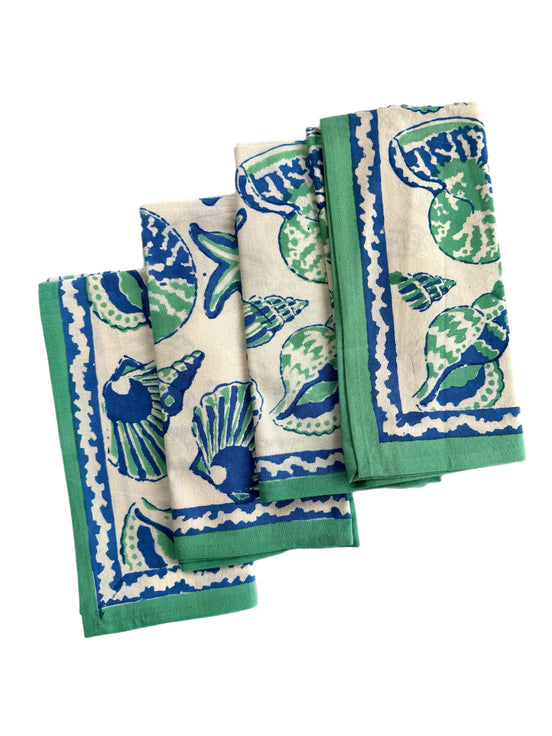 Green & Blue Shell/Starfish Napkins - Set of 4