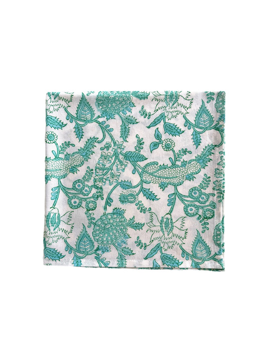 Turquoise Fauna Block Print Napkins - Set of 4