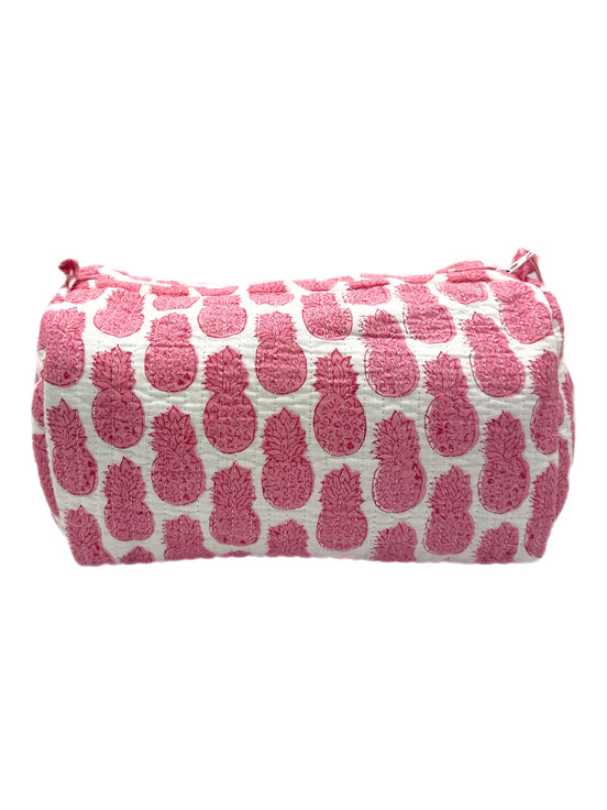 'Pink Pineapple' Block Printed Sponge Bag/Washbag
