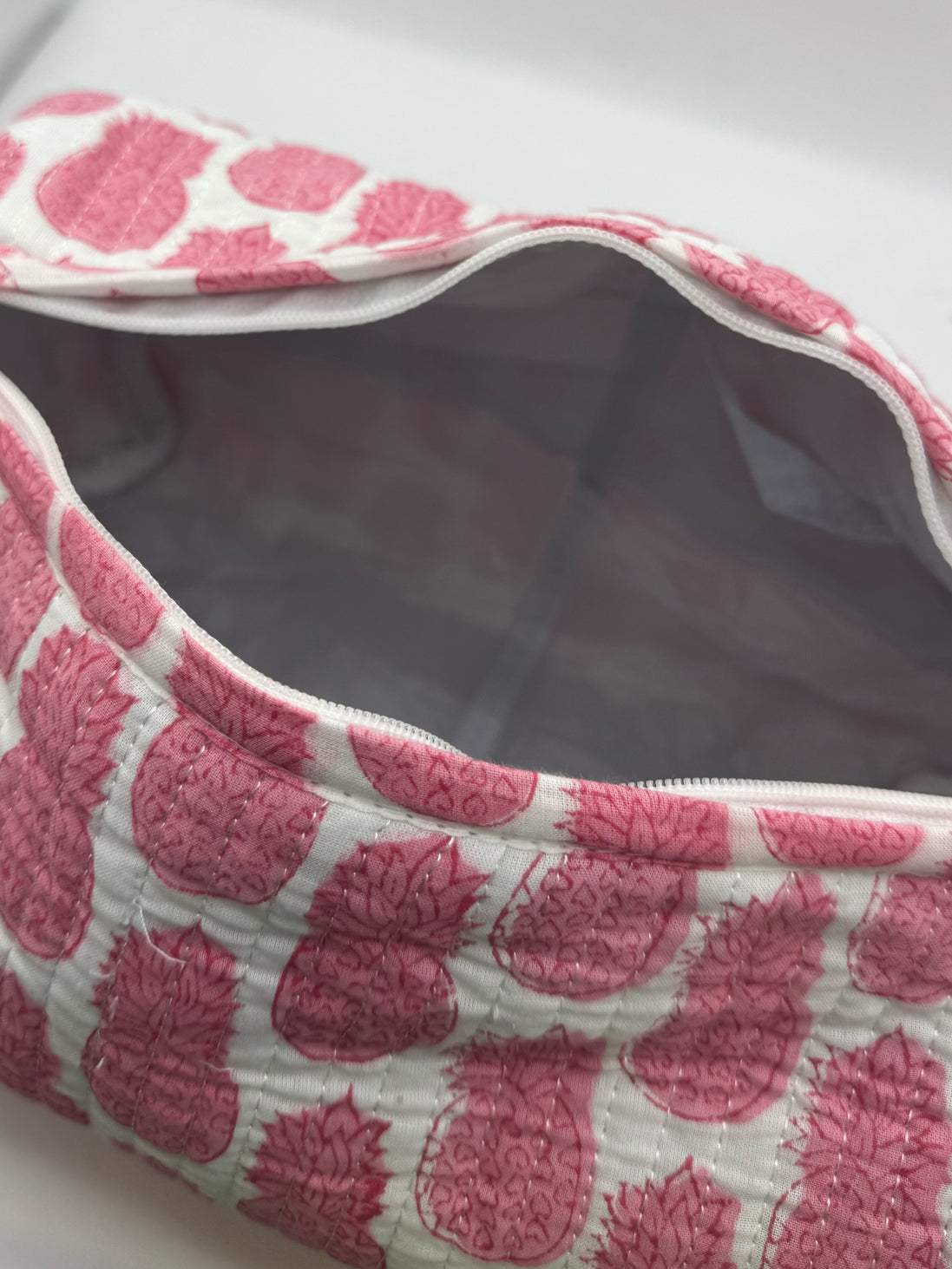 'Pink Pineapple' Block Printed Sponge Bag/Washbag