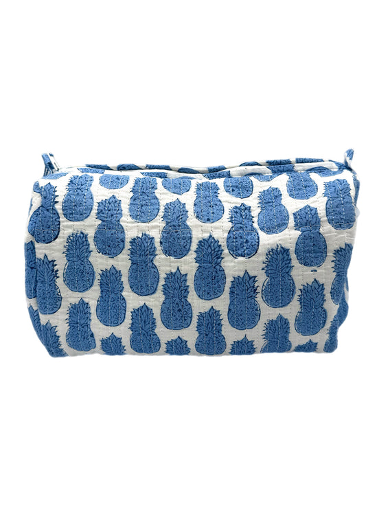 'Blue Pineapple' Block Printed Sponge Bag/Washbag
