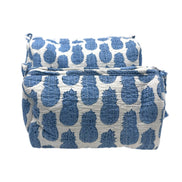 'Blue Pineapple' Block Printed Sponge Bag/Washbag