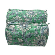 'Green Floral' Block Printed Sponge Bag/Washbag