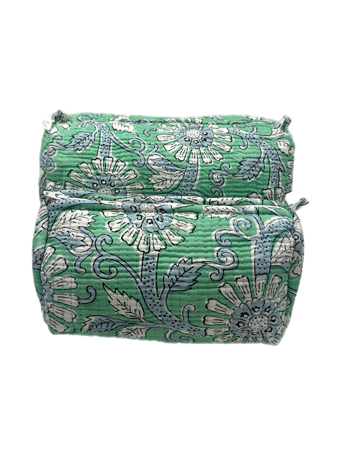 'Green Floral' Block Printed Sponge Bag/Washbag