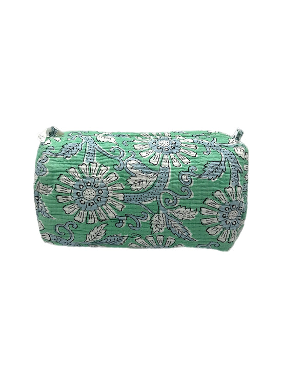 'Green Floral' Block Printed Sponge Bag/Washbag