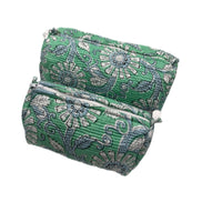 'Green Floral' Block Printed Sponge Bag/Washbag