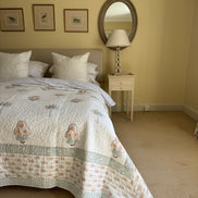 Blue & Ochre Palmtree Bedspread/Quilt