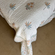 Blue & Ochre Palmtree Bedspread/Quilt