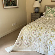 Pink & Yellow Foliage Shield Bedspread/Quilt