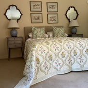Pink & Yellow Foliage Shield Bedspread/Quilt