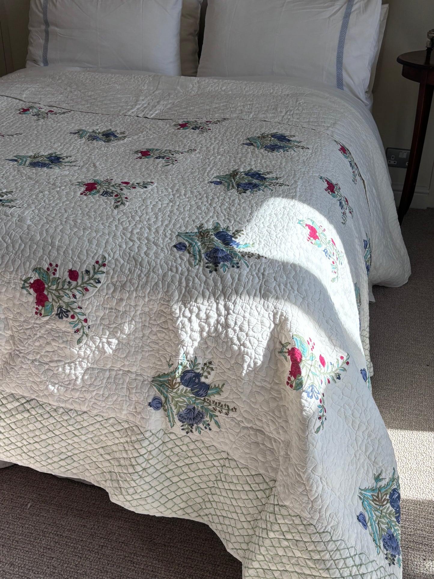 Pink and Blue Flower Bedspread