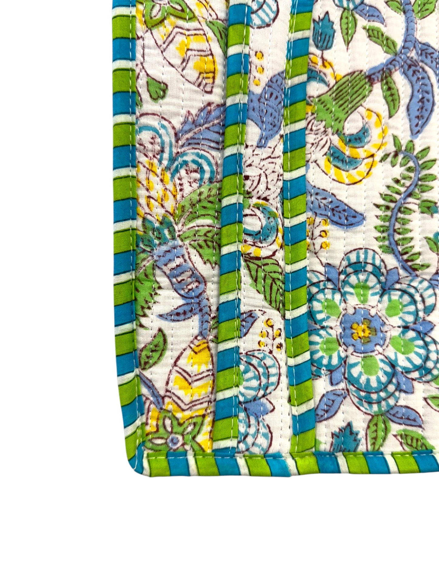 Mini 'Green & Blue Trellis' Block Print Tote Bag