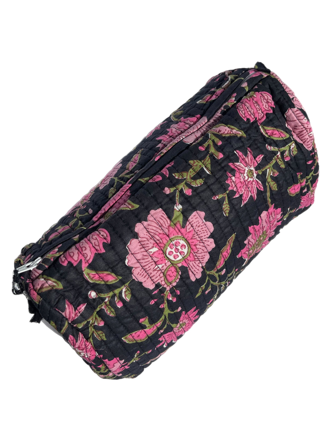 'Black and Pink Floral' Block Printed Sponge Bag/Washbag